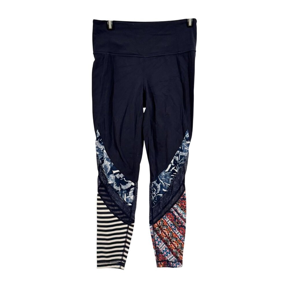 Athleta Salutation Mixed Print Floral‎ Stripe Mesh Leggings Size S